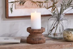 Thoko Reclaimed Round Candlestick - Dark Stain