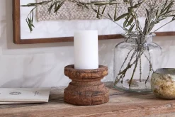 Thoko Reclaimed Round Candlestick - Dark Stain