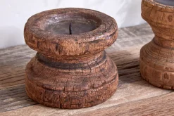 Thoko Reclaimed Round Candlestick - Dark Stain