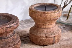 Thoko Reclaimed Round Candlestick - Dark Stain