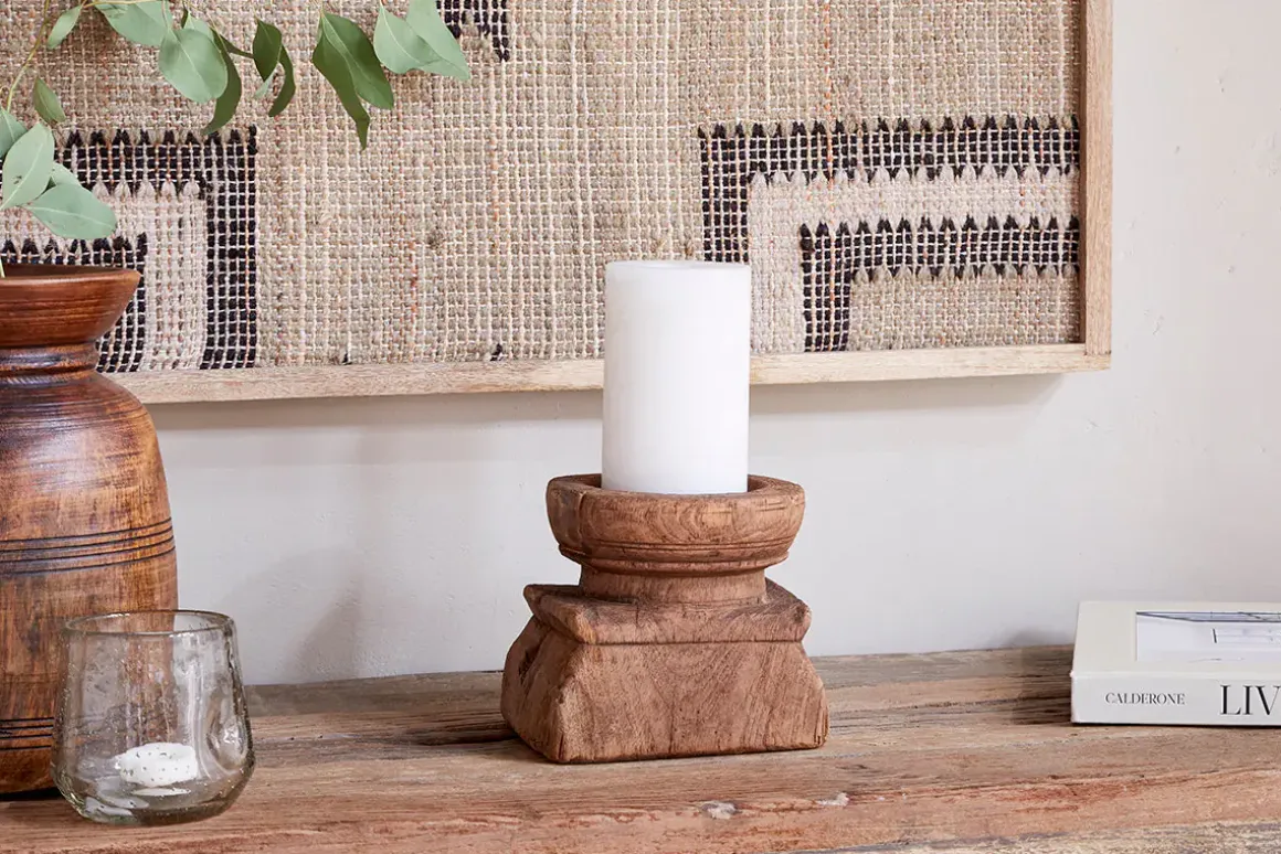 Thoko Reclaimed Square Candlestick - Dark Stain