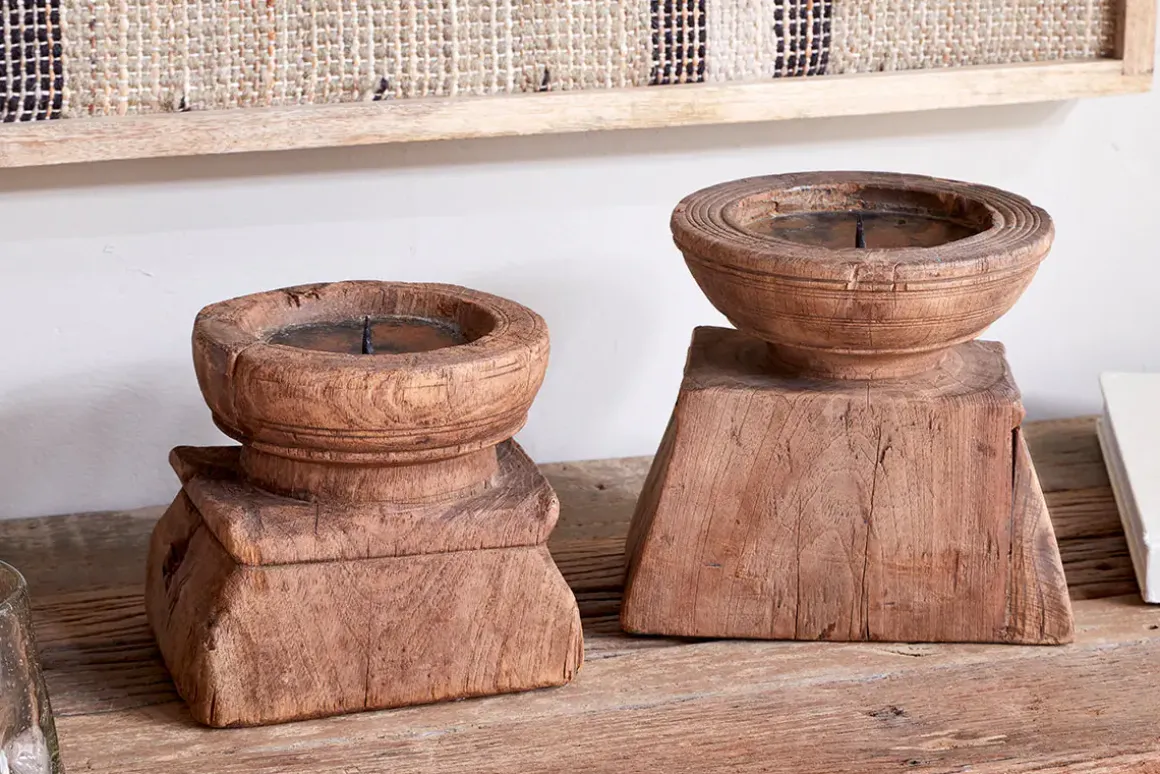 Thoko Reclaimed Square Candlestick - Dark Stain