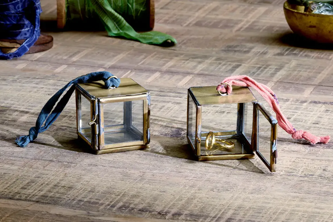 Tiny Kiko Box Decorations (Set of 2) - Antique Brass