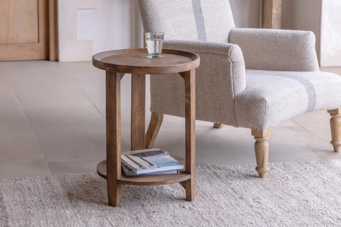 Triveni Mango Wood Side Table - Walnut Stain