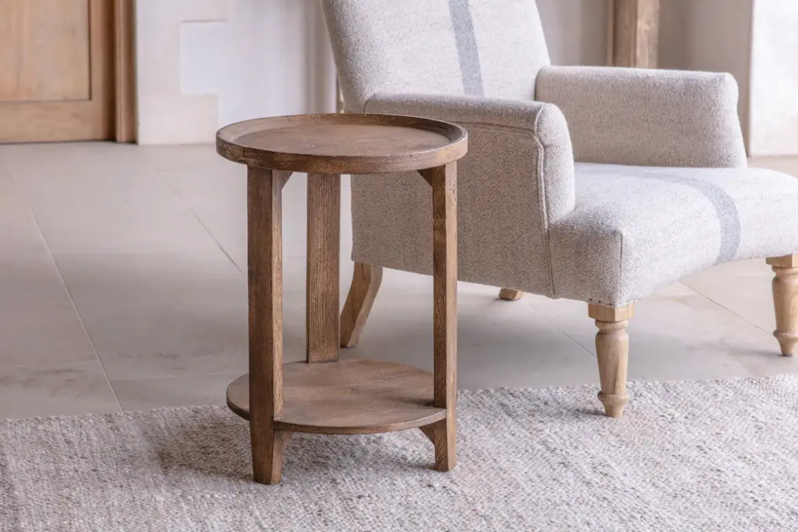Triveni Mango Wood Side Table - Walnut Stain