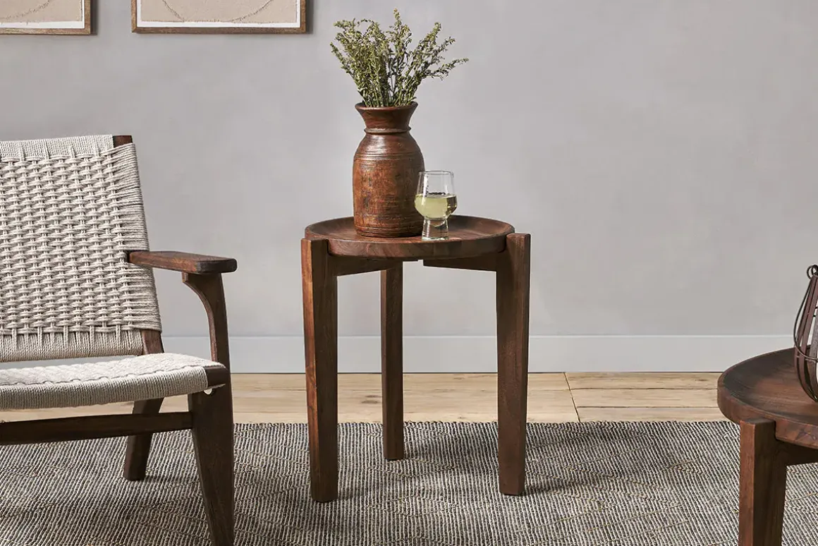 Umar Mango Wood Side Table - Dark Brown