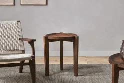 Umar Mango Wood Side Table - Dark Brown
