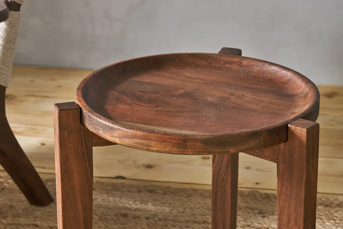 Umar Mango Wood Side Table - Dark Brown