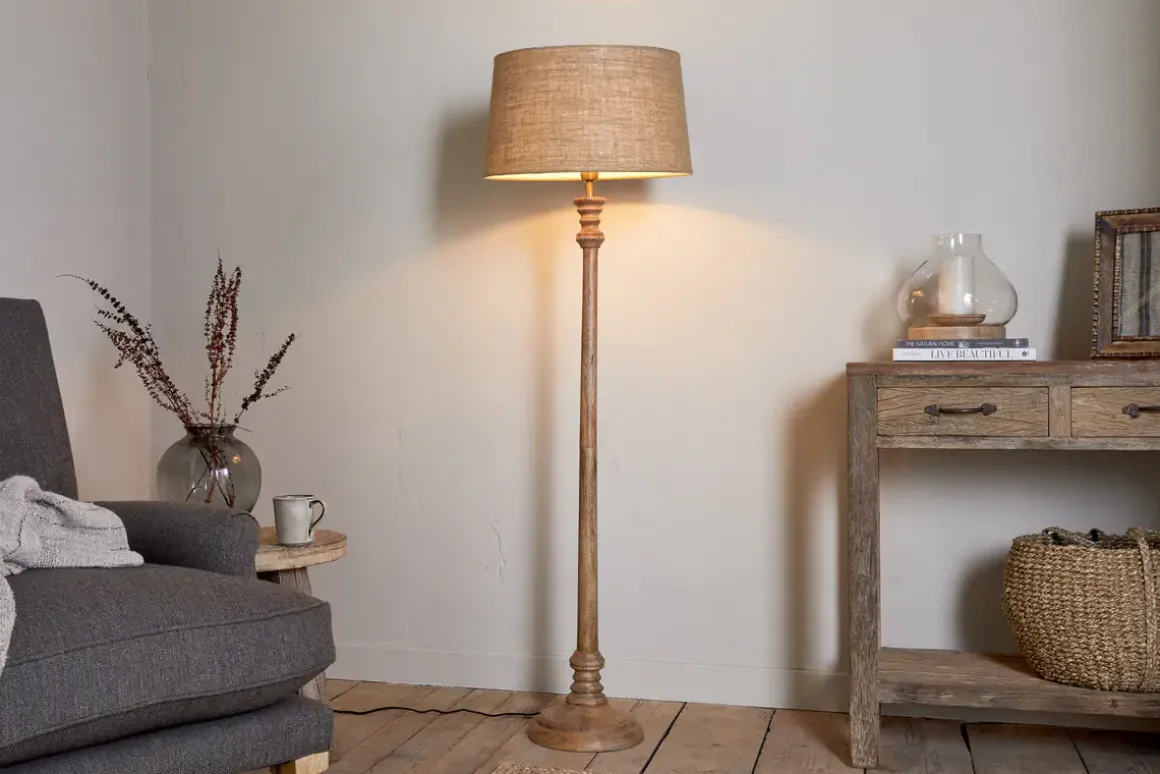 Usha Classic Wooden Floor Lamp - Natural
