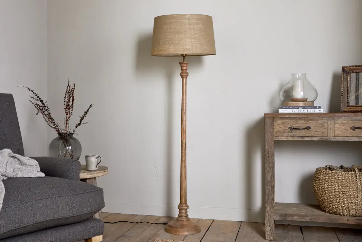 Usha Classic Wooden Floor Lamp - Natural