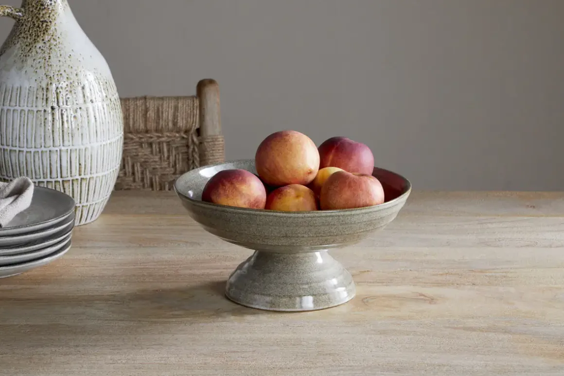 Valinha Earthenware Footed Bowl - Grey