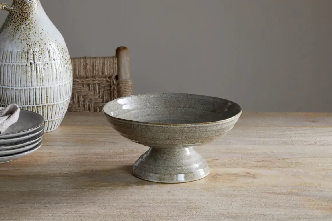 Valinha Earthenware Footed Bowl - Grey