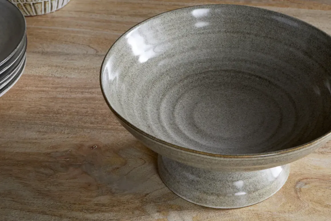 Valinha Earthenware Footed Bowl - Grey