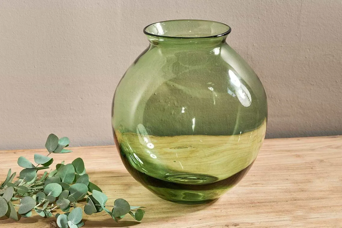 Vanita Glass Vase - Green - Wide