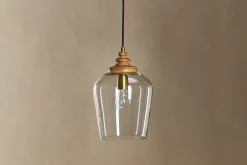 Varuna Mango Wood & Glass Pendant Lamp - Natural & Clear