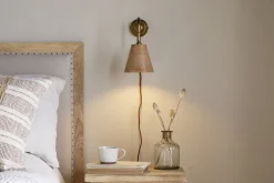 Vattu Mango Wood Plug In Wall Lamp - Natural & Antique Brass