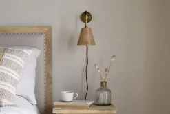 Vattu Mango Wood Plug In Wall Lamp - Natural & Antique Brass