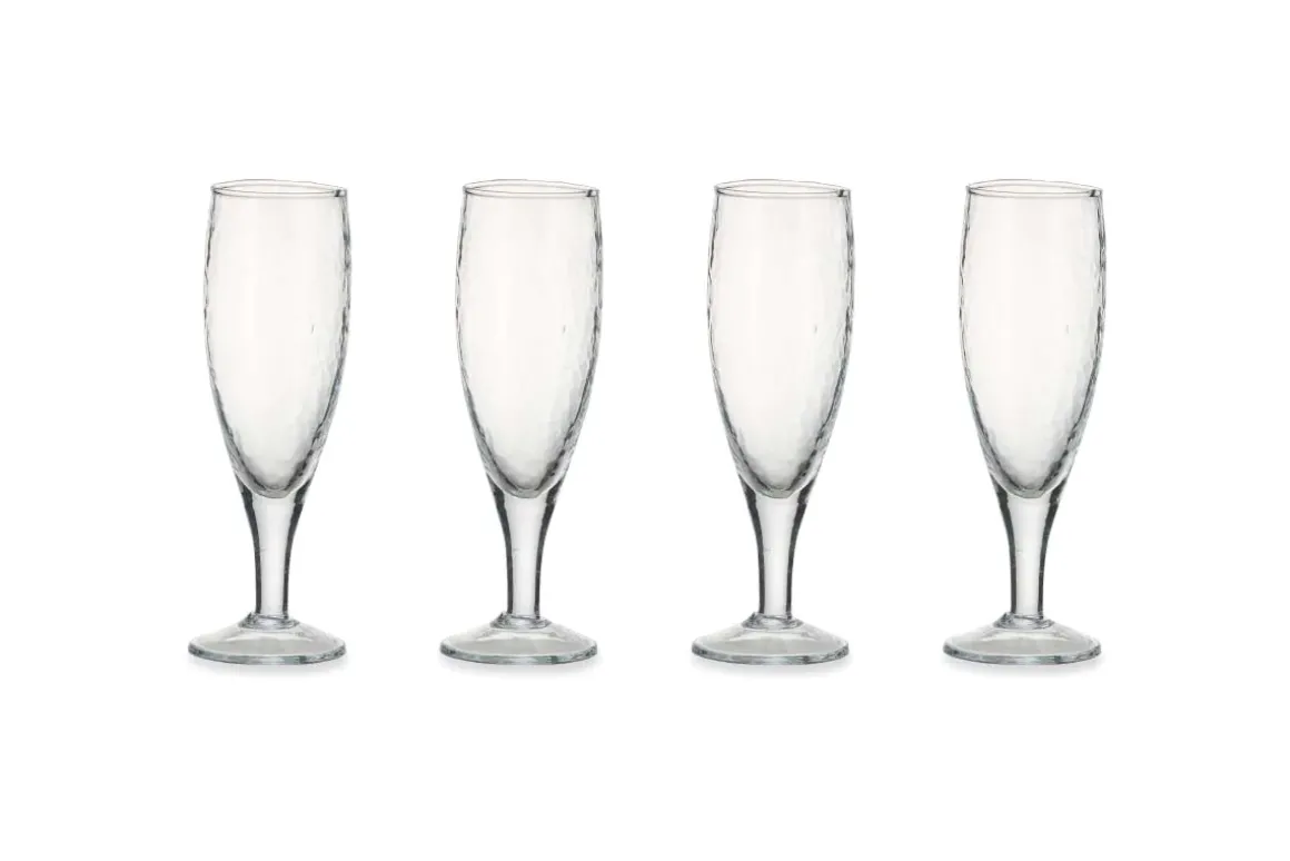 Yala Hammered Champagne Glass - Clear Glass (Set of 4)